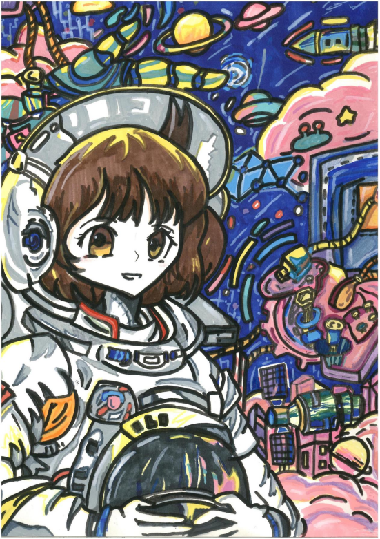 图为来自云南的邓雅箐创作的绘画作品《人类太空》。.png